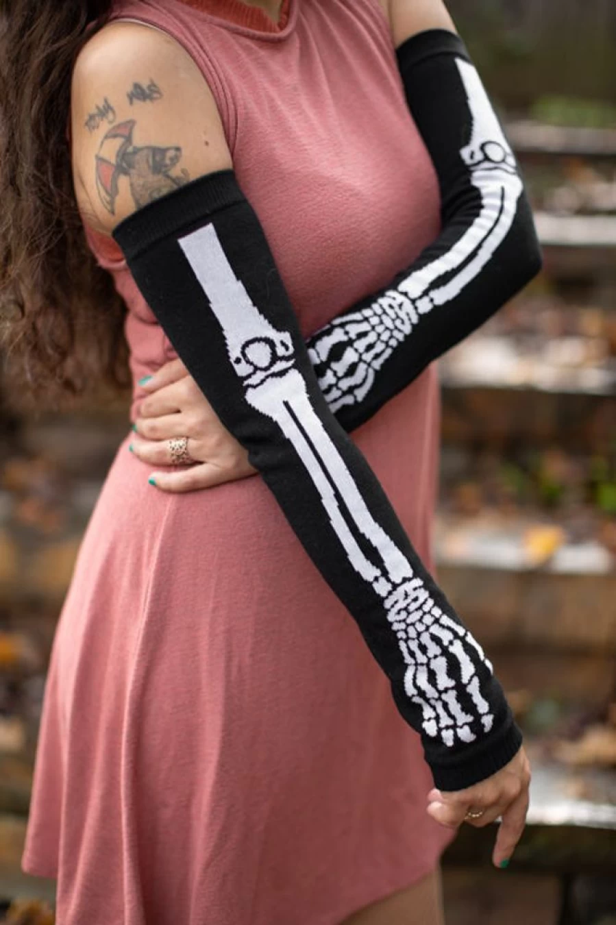 "Tabbisocks Skeleton Print Arm Sleeves - Spooky Halloween Costume Accessory"