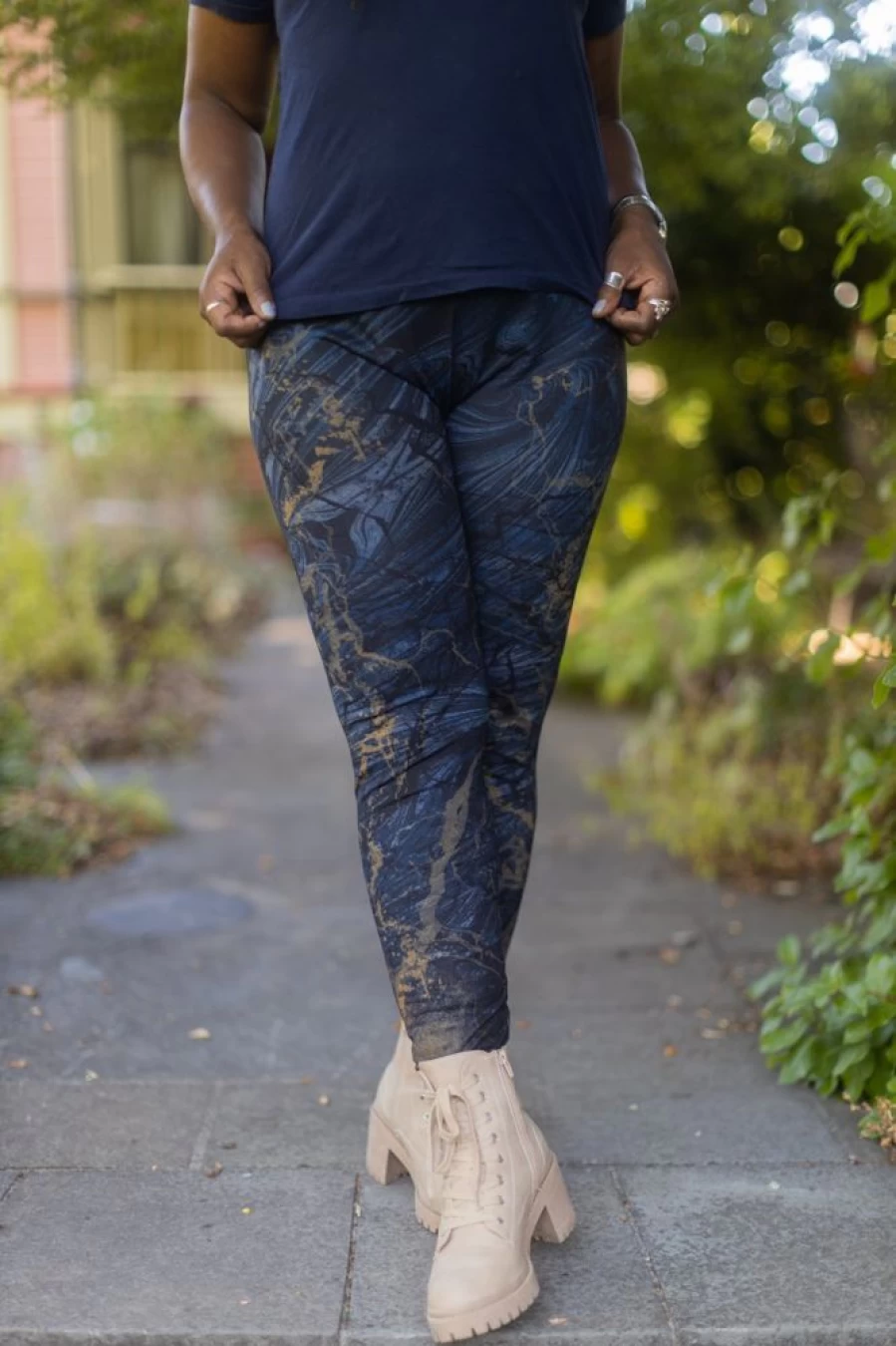 M. Rena Plus Size High Waisted Leggings with Swirling Marble Print - Stretchy Comfort Fit for Women