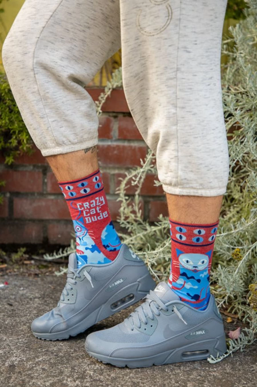 "BlueQ Crazy Cat Dude Crew - Fun Graphic Novelty Socks for Cat Lovers"
